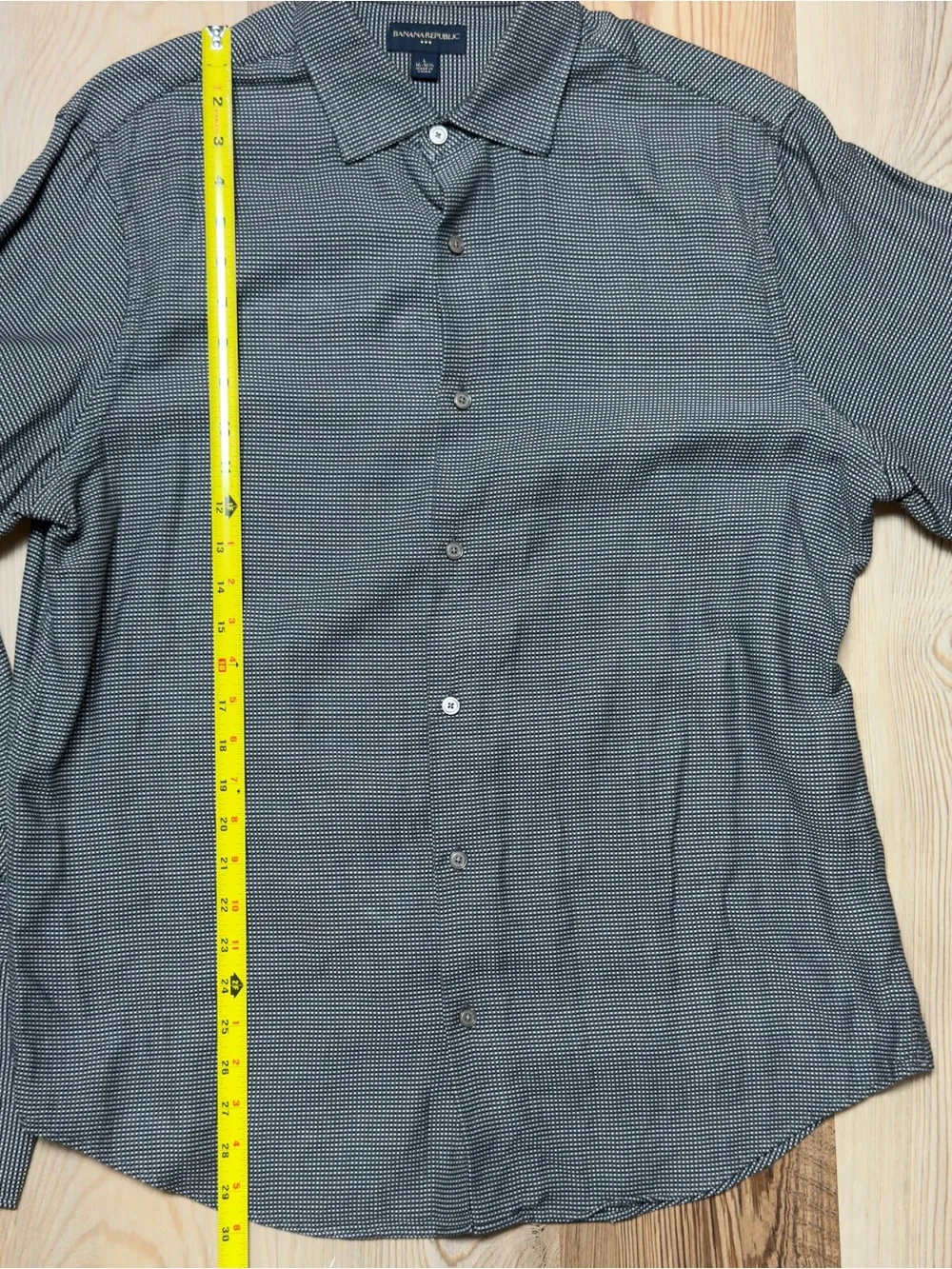 Banana Republic Mens Large Charcoal Gray White Micro-Check Dress Shirt 16-16.5